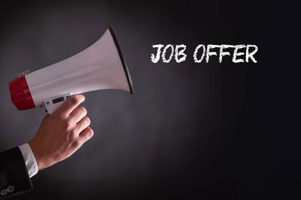 Job Offers -  A male hand with megaphone and text - recruitment and human resources