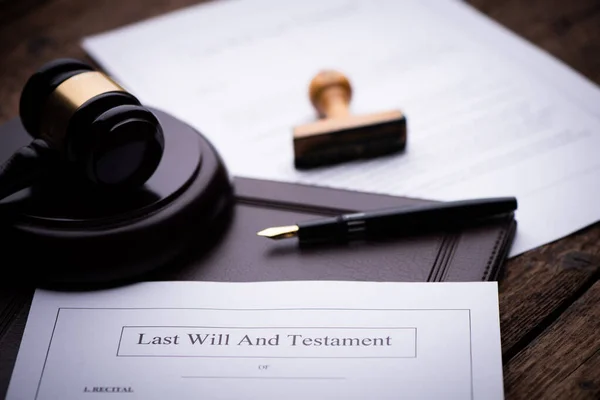 Last Testament Document Wooden Table Close — Stock Photo, Image