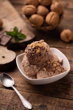 Çikolata ve vanilyalı dondurma kalıpları yakın plan.