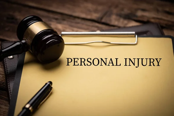 Personal Injury Law Text Document Gavel Isolated Wooden Office Desk — Stock Photo, Image