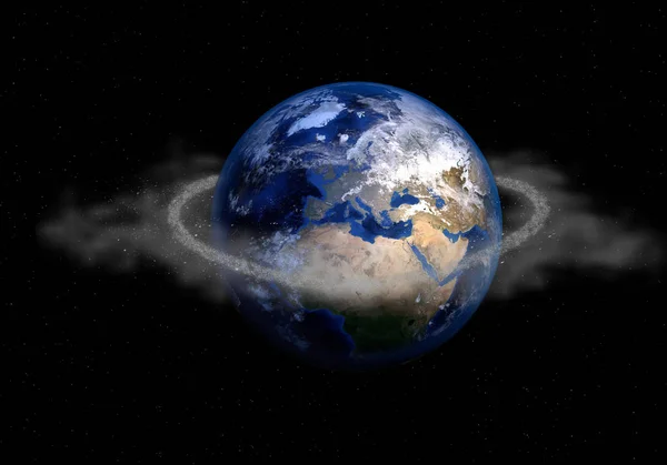 Anel de lixo espacial ao redor do planeta Terra visto no espaço escuro Fotos De Bancos De Imagens Sem Royalties