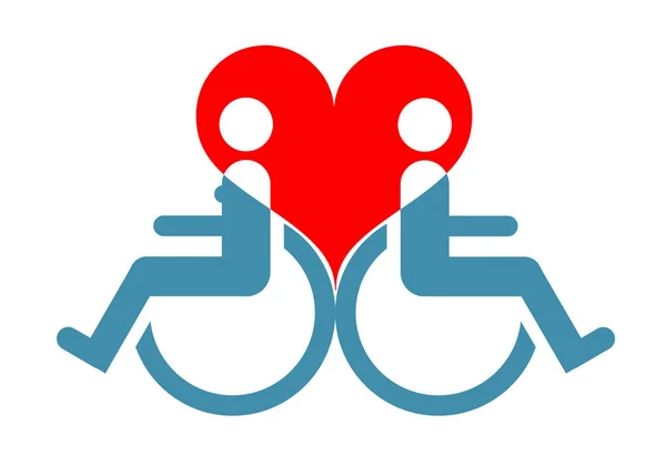 stock image Symbol of disabled lovers sitting in a wheelchair against the ba