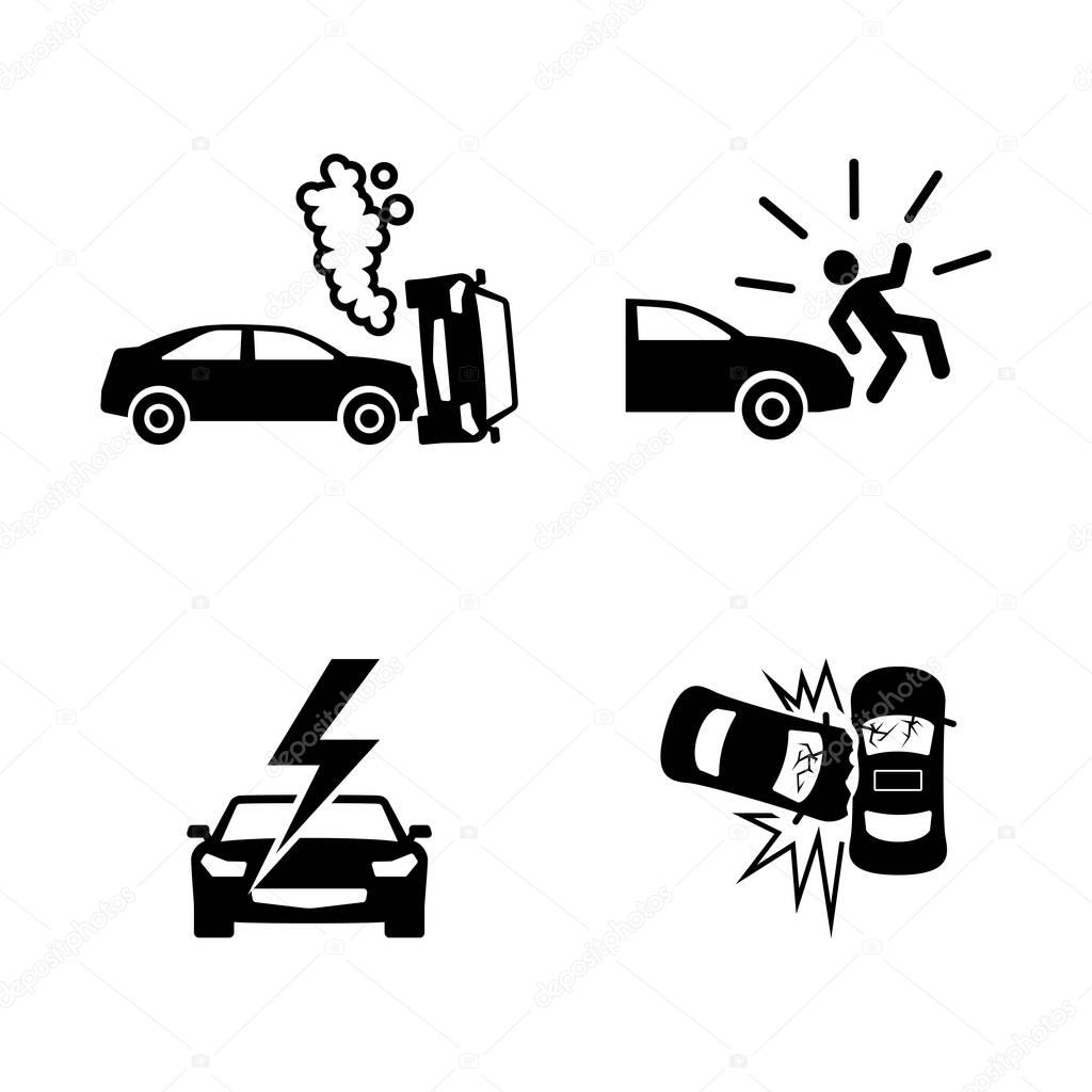 Crashed cars. Simple Related Vector Icons