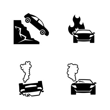 Trafik kazası. Basit ilgili vektör simgeler
