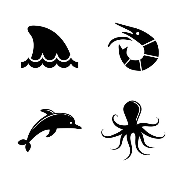 Marine life. Simple Related Vector Icons — Stock Vector