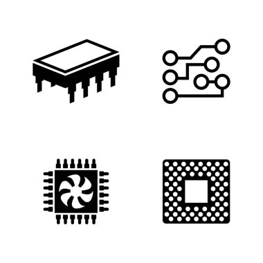 Bilgisayar çipleri. Basit ilgili vektör simgeler