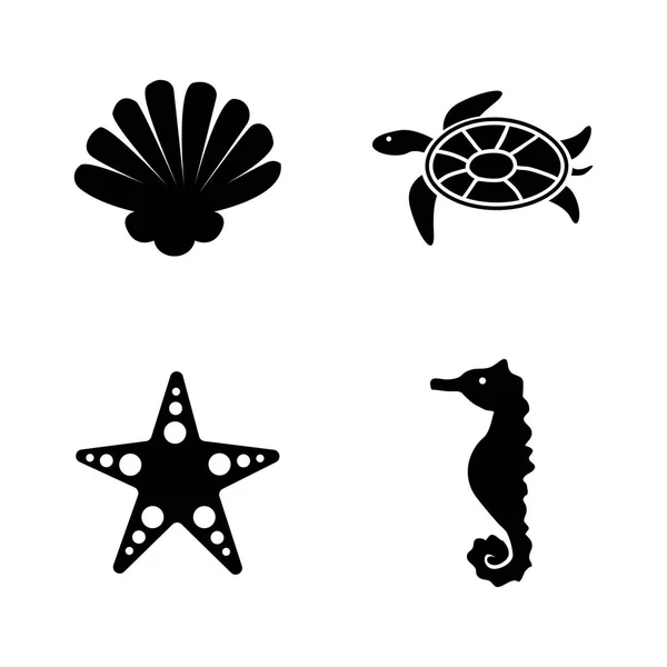 Marine life. Simple Related Vector Icons — Stock Vector