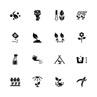 Çiçekler büyüyen - düz vektör simgeler