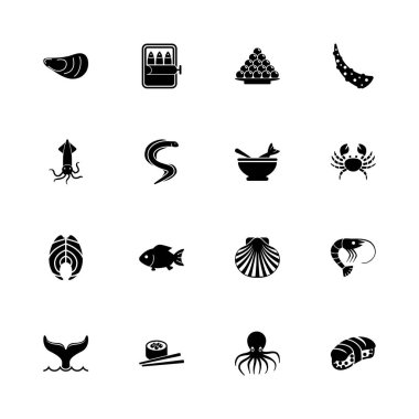 Deniz ürünleri - düz vektör simgeler