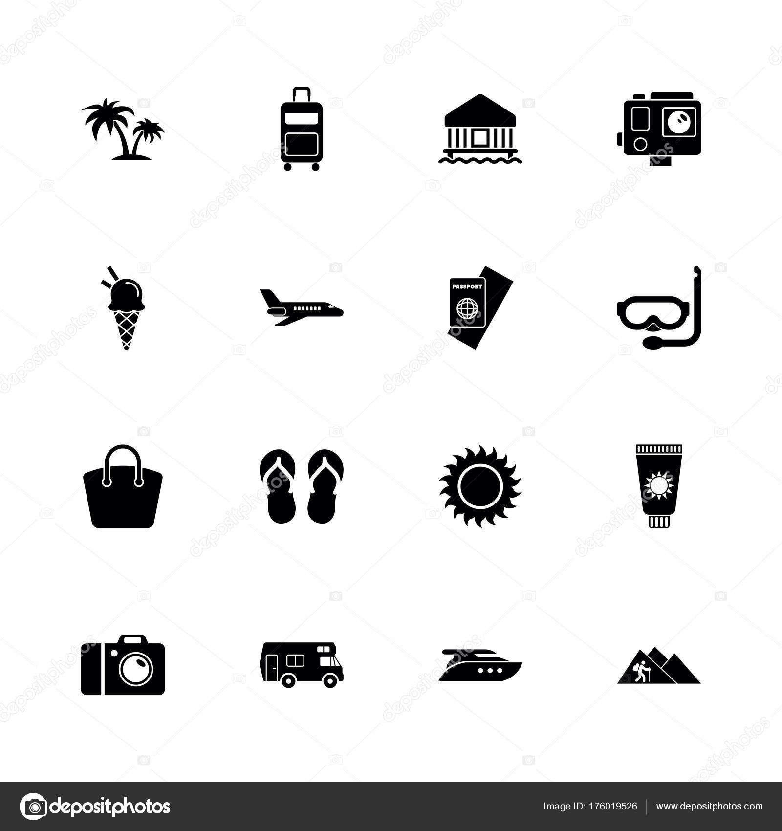 Toerisme pictogrammen - uitbreiden op een ander formaat - wijzigen in elke gewenste kleur. Platte Vector Icons - zwarte afbeelding op witte achtergrond ...