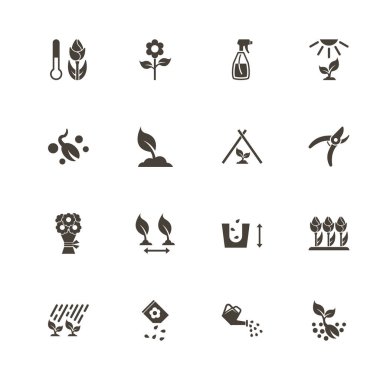 Çiçekler büyüyen - düz vektör simgeler