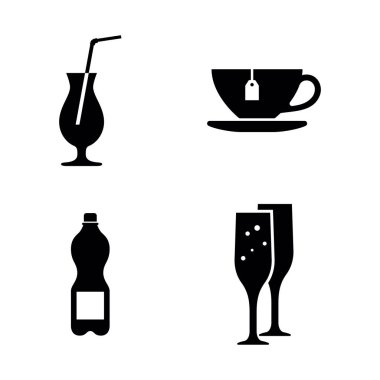 İçecekler. Basit ilgili vektör simgeler