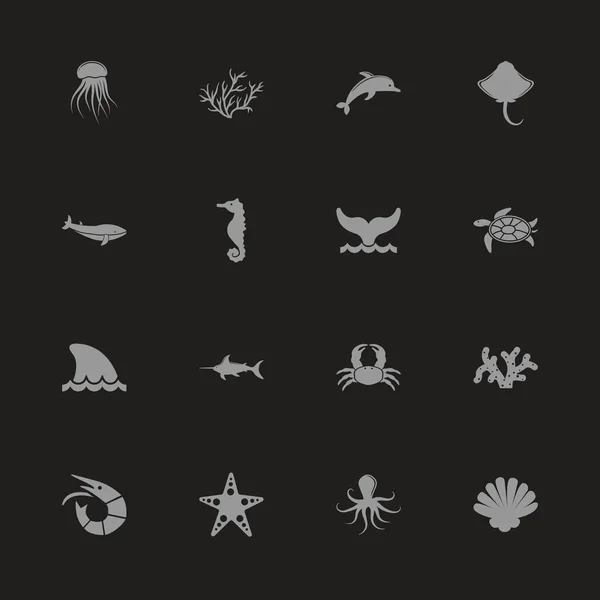 Морская жизнь - Плоские векторные иконы — стоковый вектор