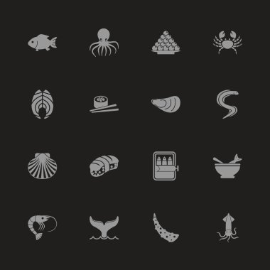 Deniz ürünleri - düz vektör simgeler