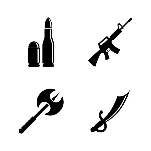 Firearms and Bladed Weapons. Simple Related Vector Icons — Stock Vector