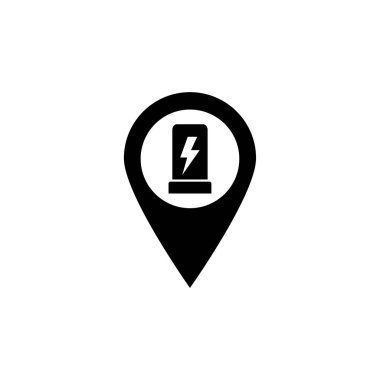 Elektrikli araç şarj istasyonu harita PIN düz vektör simgesi