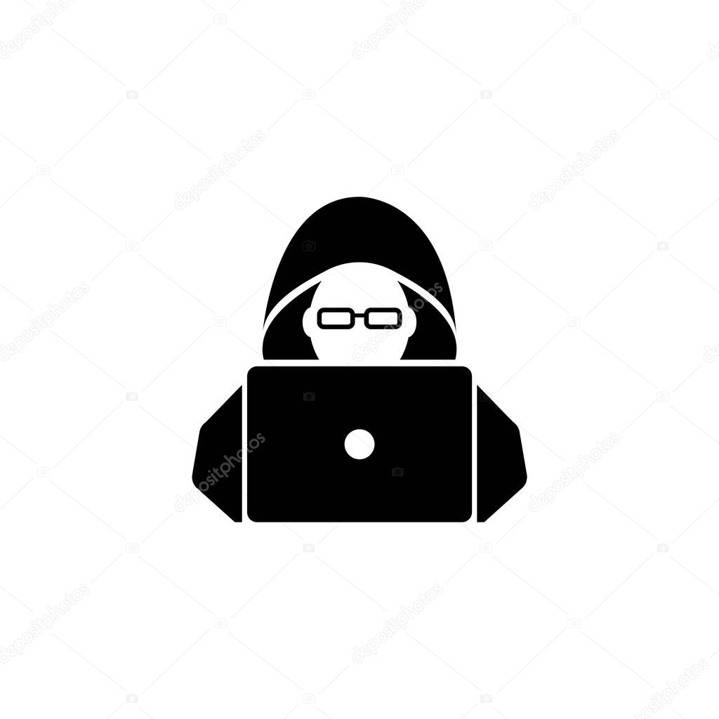 Hacker. Flat Vector Icon. Simple black symbol on white background