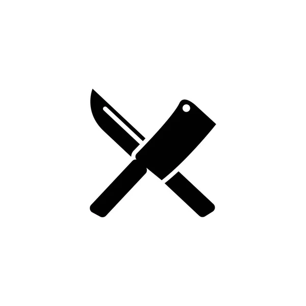 Cuchillo de chef cruzado. Herramientas de carnicero Vector plano Icono — Vector de stock