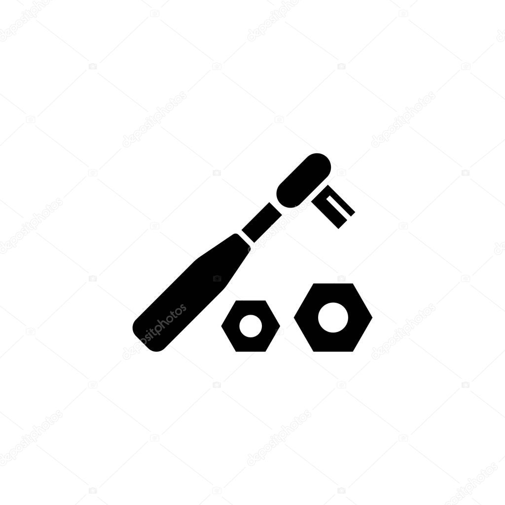 Ratchet Wrench and Nuts Flat Vector Icon