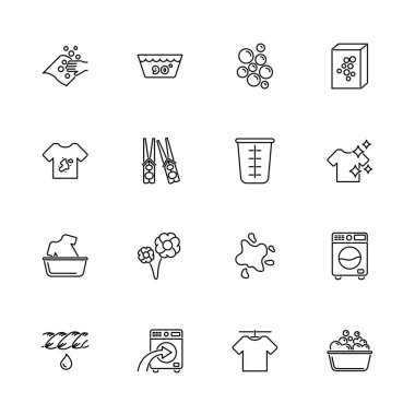 Çamaşır, Yıkama Elbiseleri, Temiz Taslak simgeleri - Beyaz arka planda siyah sembol. Çamaşır, Yıkama, Basit Temizlik İllüstrasyon Sembolü - sadelik İşareti. Düz Vektör ince satır Simgesi - düzenlenebilir vuruş