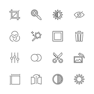 Resim Düzenleme, özet simgeleri alınıyor - beyaz arkaplanda siyah sembol. Resim Düzenleme, Basit İllüstrasyon Sembolü Alınıyor - basitlik İşareti çizili. Düz Vektör ince satırı Simge düzenlenebilir vuruş