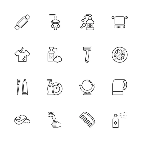 Hygiene Fight Hygiene Outline Icons Set Schwarzes Symbol Auf Weißem — Stockvektor