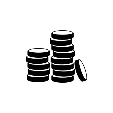 Bir yığın bozuk para, para, nakit. Düz Vektör Simgesi illüstrasyonu. Beyaz arka planda basit bir siyah sembol. Web ve mobil Ui ögesi için Para Yığını, Para, Nakit İşaret Şablonu