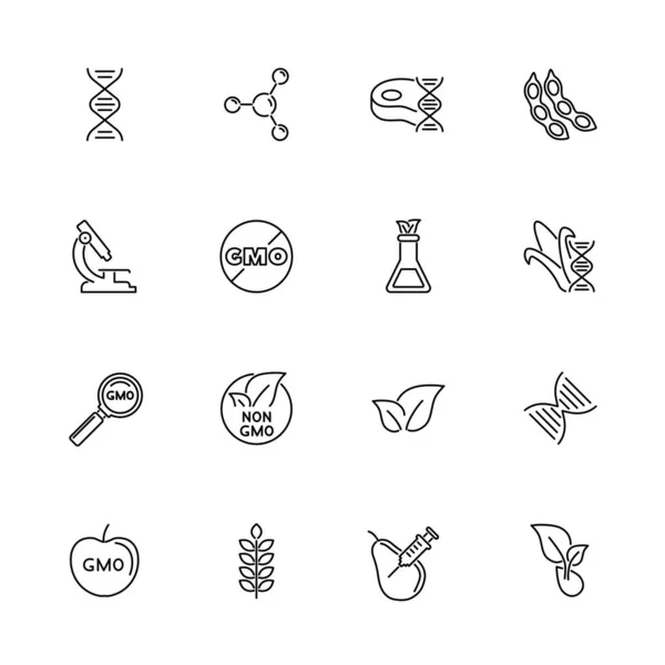 Gmo Biotechnology Science Outline Icons Set Чорний Символ Білому Тлі — стоковий вектор