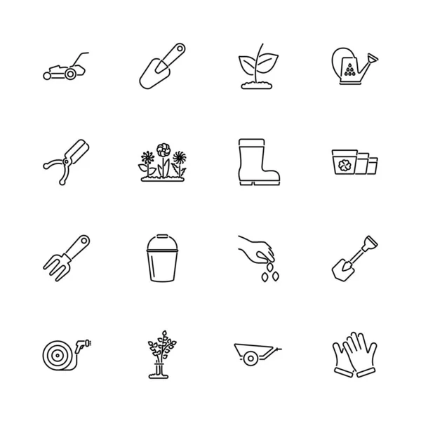 Garden Gardening Outline Icons Set Schwarzes Symbol Auf Weißem Hintergrund — Stockvektor