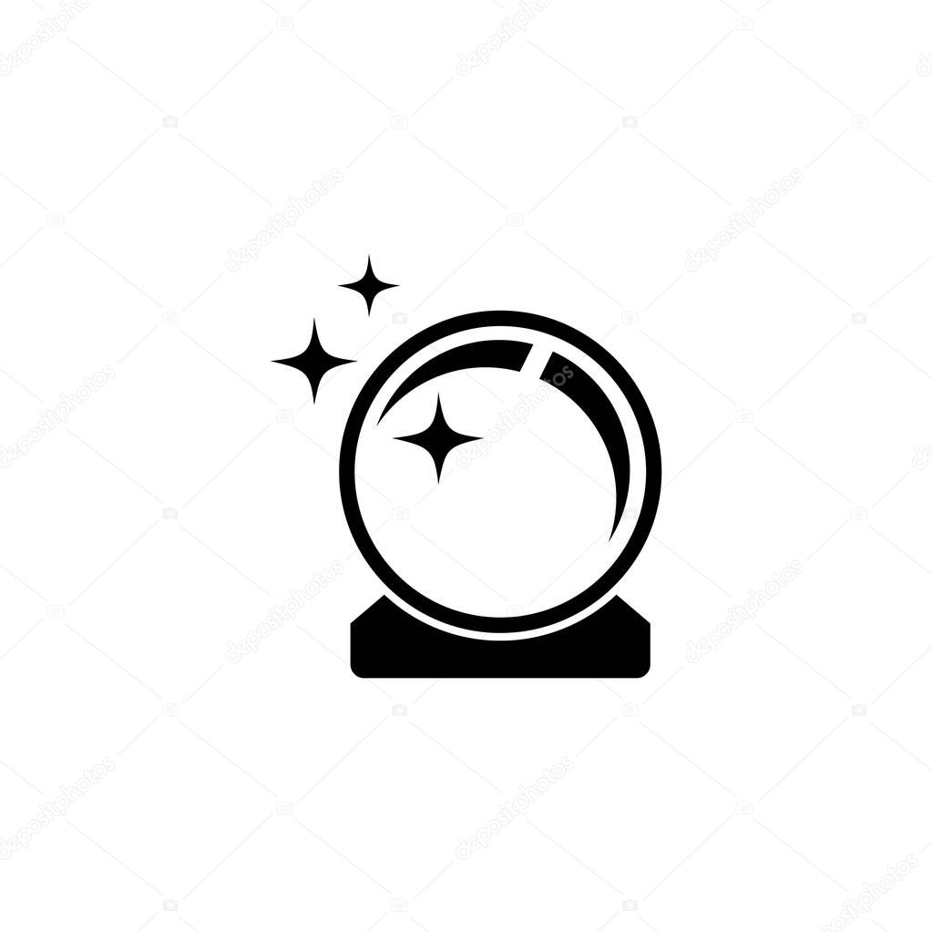 Magic Shiny Crystal Ball, Prediction Orb. Flat Vector Icon illustration. Simple black symbol on white background. Magic Crystal Ball, Prediction Orb sign design template for web and mobile UI element