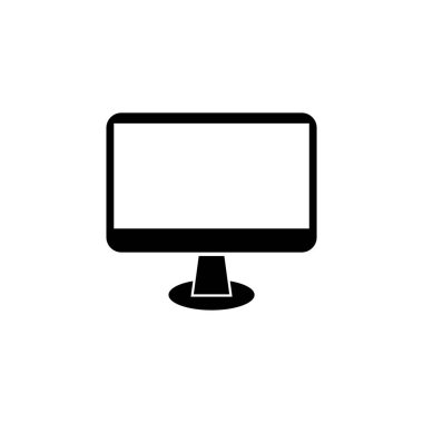 Geniş ekran bilgisayar monitörü, Monoblock. Düz Vektör Simgesi illüstrasyonu. Beyaz arka planda basit bir siyah sembol. Web ve mobil UI ögesi için Geniş Ekran Bilgisayar İzleyicisi Monoblock imza şablonu