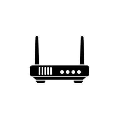 Kablosuz Yönlendirici, Kablosuz Kablosuz Kablo Modemi. Düz Vektör Simgesi illüstrasyonu. Beyaz arka planda basit bir siyah sembol. Wireless Router, Network Wifi Modem ağ ve mobil UI ögesi için tasarım şablonu