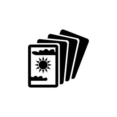 Sihirli Tarot Kartları, Gizemli Karikatür. Düz Vektör Simgesi illüstrasyonu. Beyaz arka planda basit bir siyah sembol. Sihirli Tarot Kartları, Gizemli Okuma İşaret Şablonu Web ve mobil UI ögesi
