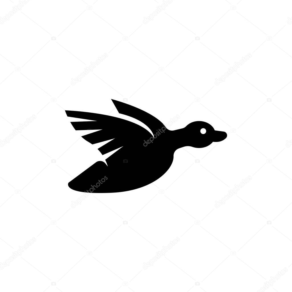 Duck Flying, Hunt Wild Waterfowl Bird. Flat Vector Icon illustration. Simple black symbol on white background. Duck Flying, Hunt Wild Waterfowl Bird sign design template for web and mobile UI element