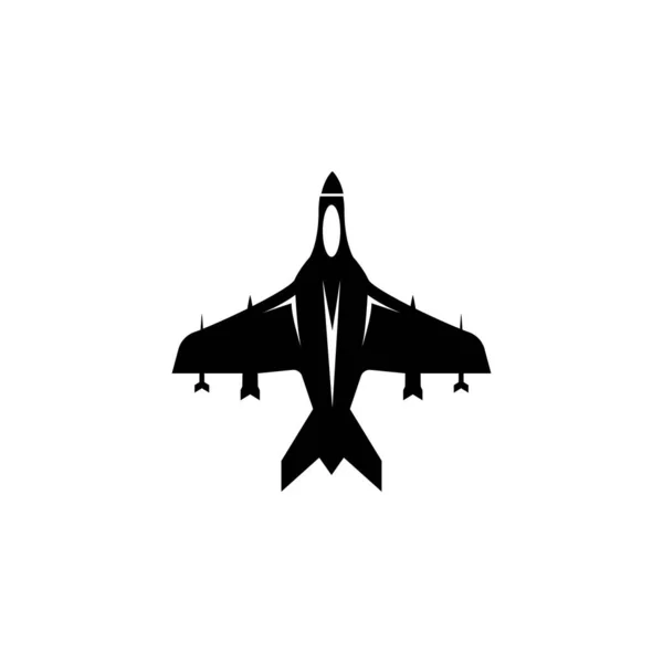 飛行戦闘機 戦争機 航空爆撃機 フラットベクトルアイコンイラスト 白の背景にシンプルな黒のシンボル フライングファイタージェット ウェブとモバイルUi要素のためのエアボンバーサインデザインテンプレート — ストックベクタ