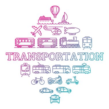 Vektör ulaşım konsepti çizim degrade anahat simgeleri ile