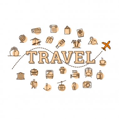 Konsept illüstrasyon vektör tek renkli seyahat ilgili