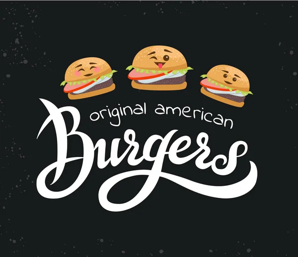 Mão lettering hambúrguer logotipo vetor design — Vetor de Stock