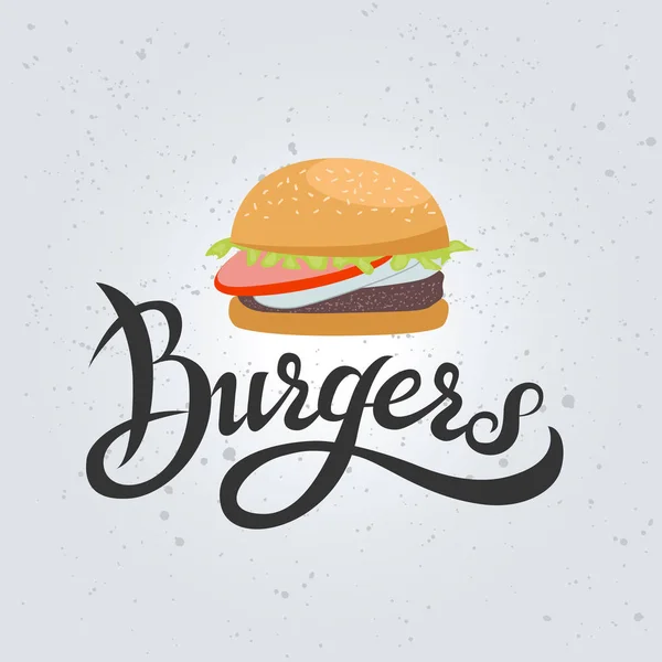 Burgers mão escrito lettering logotipo . — Vetor de Stock