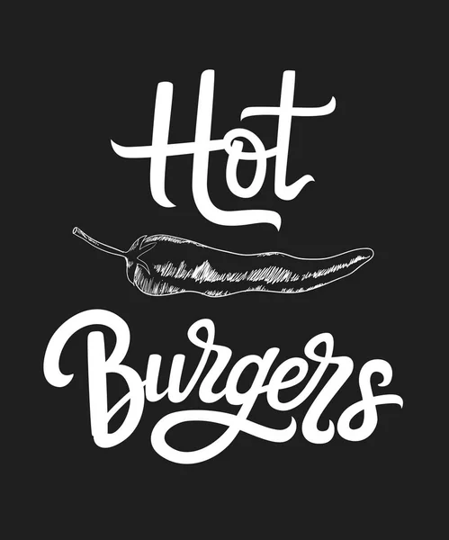 Ilustração vetorial com letras desenhadas à mão Hot Burgers — Vetor de Stock