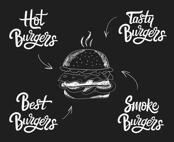 Vector hand getekend Hamburger logo set belettering — Stockvector