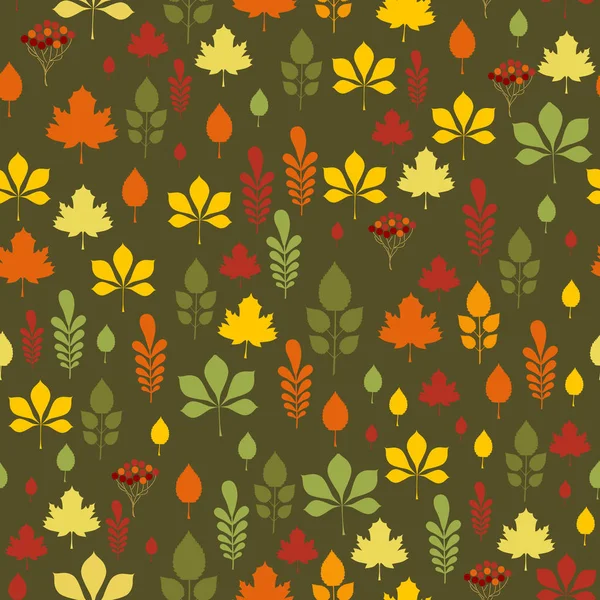 无缝模式与不同秋天的树叶 — 图库矢量图片