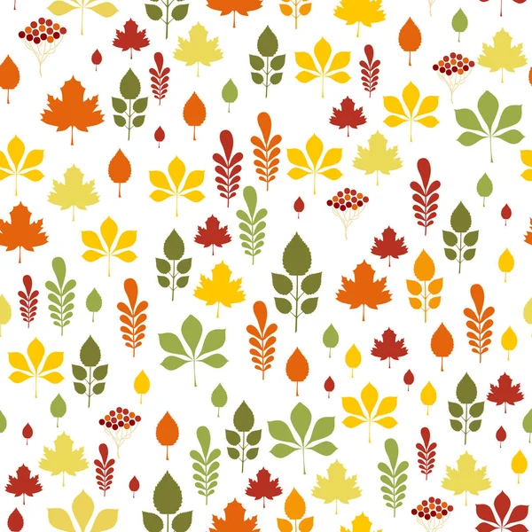 Modèle sans couture avec différentes feuilles d'automne — Image vectorielle