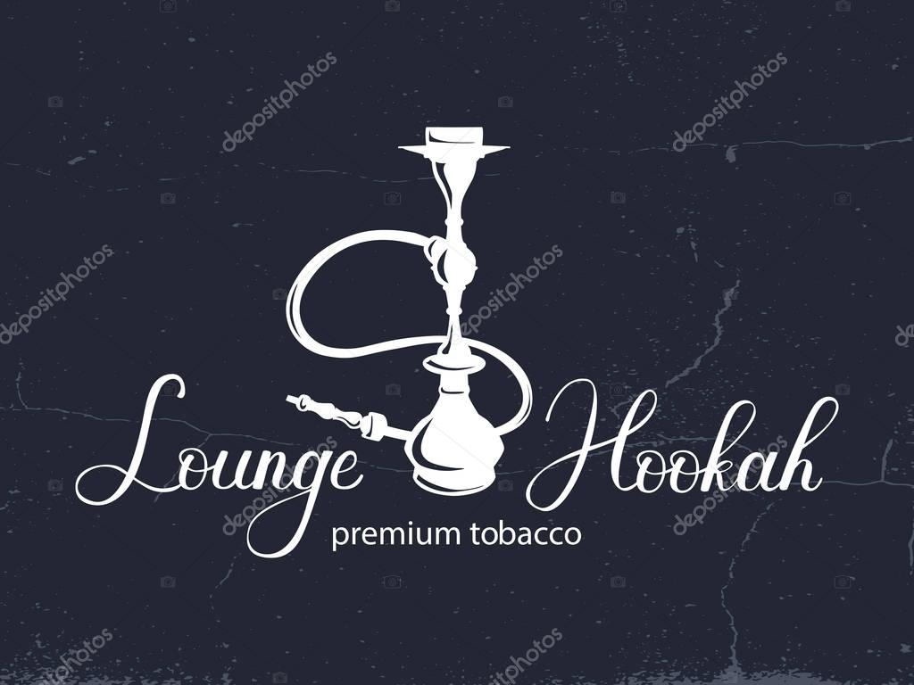 Hookah vector logo design on texture background. Smoking hookah label perfect for lounge cafe emblem, arabian bar or house, sho