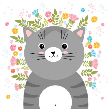 Vektör karikatür kroki kedi çizim ile bahar ve yaz fl