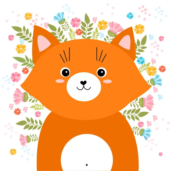 Vectorillustratie cartoon schets fox met lente en de zomer fl — Stockvector