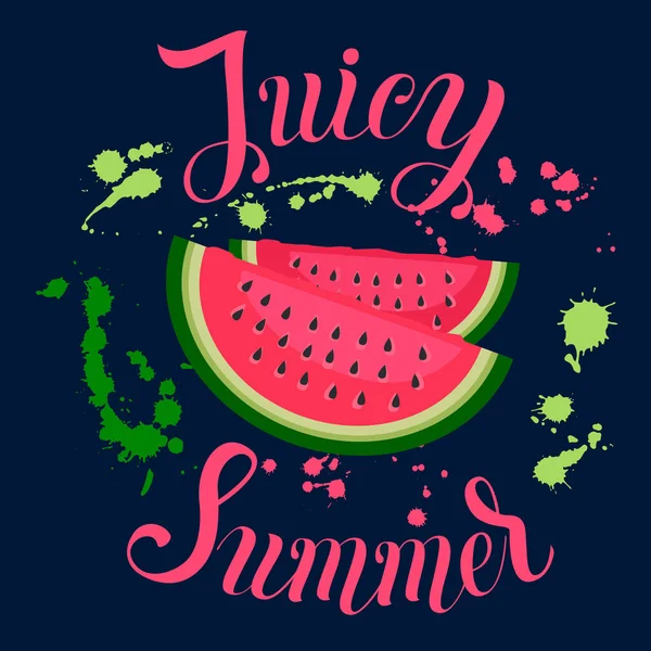 Juicy Inscripción de verano en el fondo con sandía y s — Vector de stock