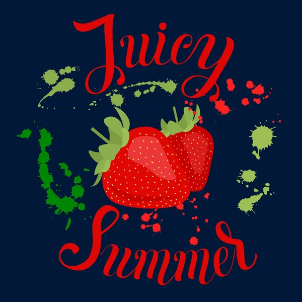 Juicy Inscripción de verano en el fondo con fresa y s — Archivo Imágenes Vectoriales
