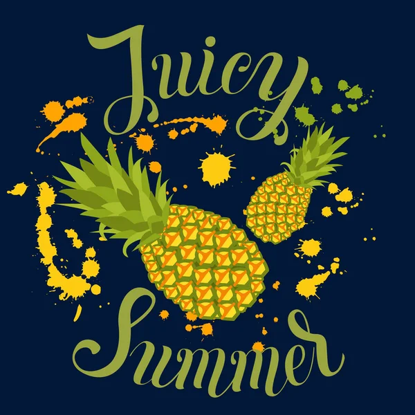 Juicy Summer inskripsjon på bakgrunn av ananas og sp. – stockvektor