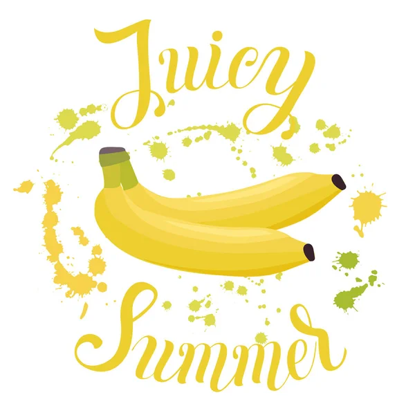 Juicy Inscripción de verano en el fondo con plátano y splas — Vector de stock